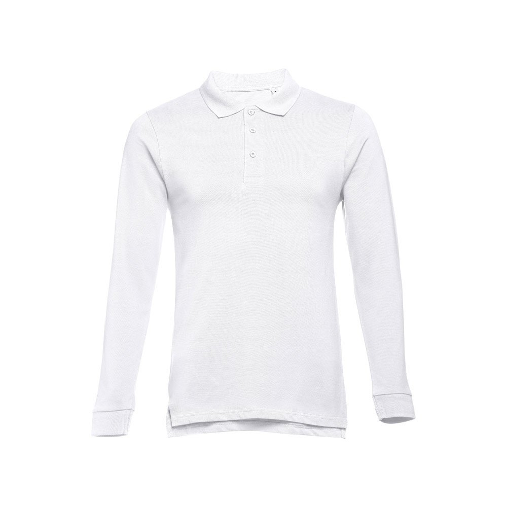 THC BERN WH II. Men's long-sleeved 100% cotton piqué polo shirt with removable label