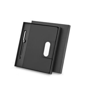 GARRETT. Set comprising 1 ballpoint pen and 1 notebook, made from PU and stainless steel