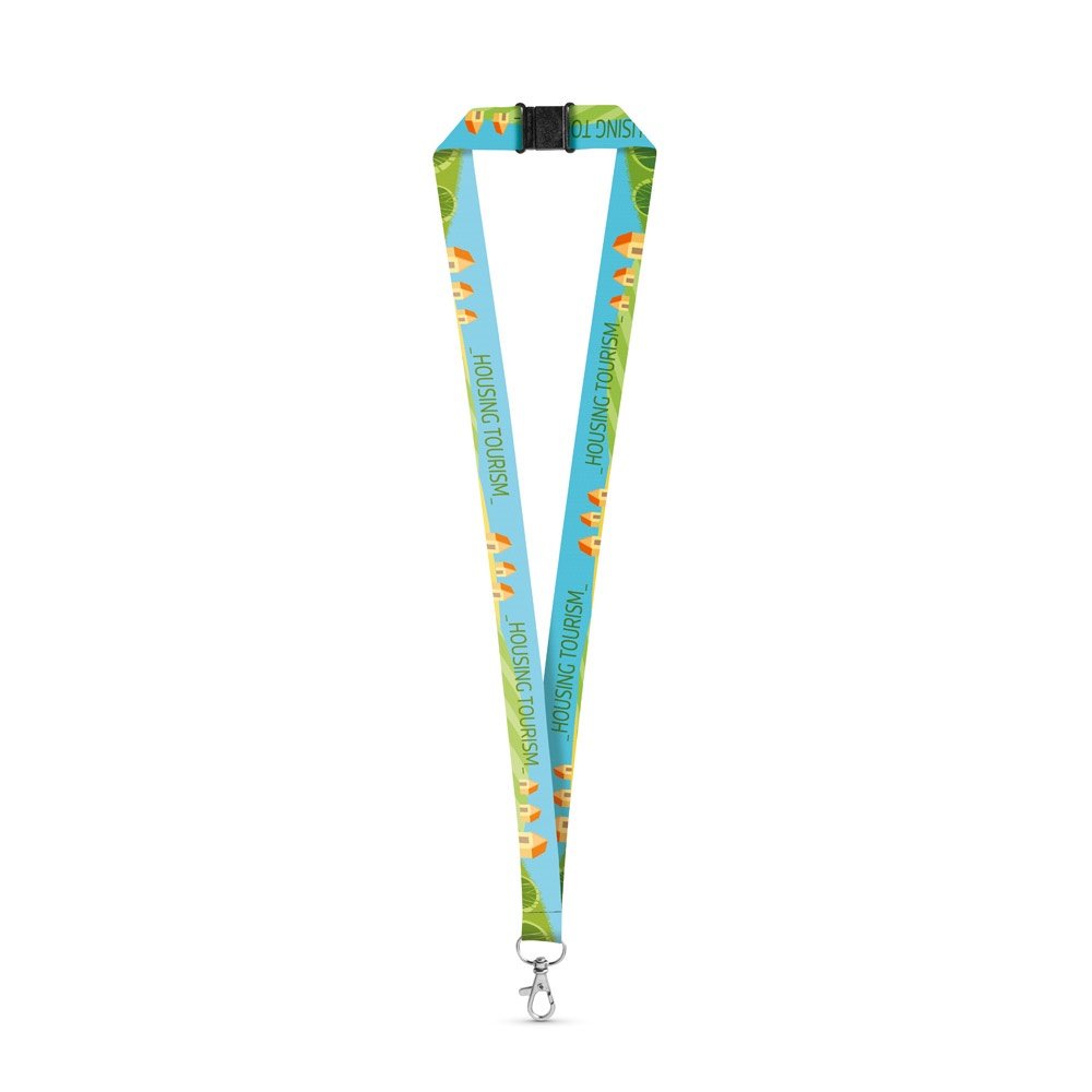 DOVER. SET Lanyard SUBLIMATION Long II (20 mm) in recycled polyester (100% rPET) with Hook Trigger Snap 20 mm and safety lock