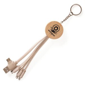 Branded USB-C Round Bamboo And Wheat Straw Charger